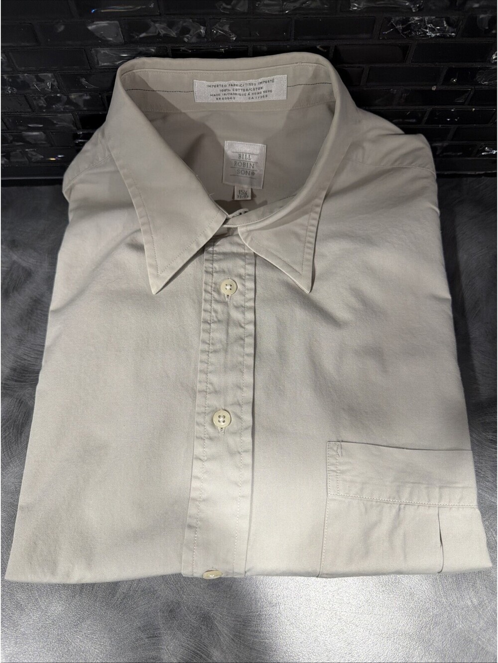 VTG Bill Robinson Shirt Mens 15.5 32/33 Tan Long Sleeve Btn Up Made In Hong Kong